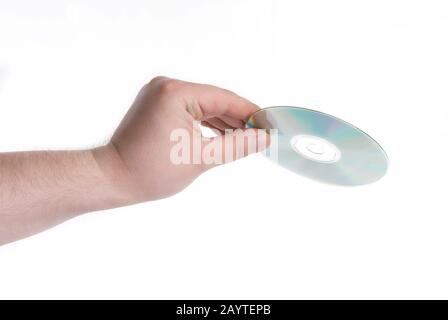 Laser disk in a male hand Stock Photo