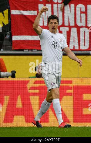 (200217) -- COLOGNE, Feb. 17, 2020 (Xinhua) -- Robert Lewandowski of Bayern Munich celebrates after scoring during a German Bundesliga match between FC Bayern Munich and FC Cologne in Cologne, Germany, Feb. 16, 2020. (Photo by Ulrich Hufnage/Xinhua) Stock Photo