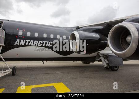 A plane flying tourists from Punta Arenas to King George Island in the South Shetland islands for an Antarctic tourism trip. Stock Photo