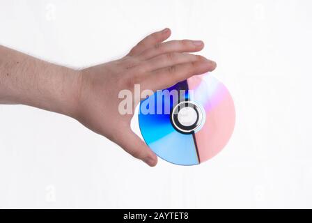 Laser disk in a male hand Stock Photo