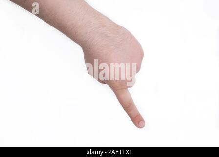 Male hand points with index finger Stock Photo