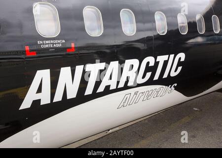 A plane flying tourists from Punta Arenas to King George Island in the South Shetland islands for an Antarctic tourism trip. Stock Photo