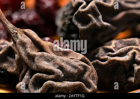 food as a background - whole grain wheat bagels with dried fruits Stock Photo