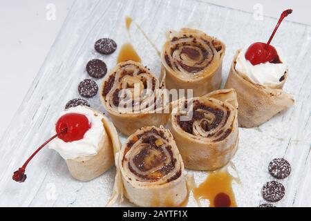 Japanese dessert pancakes rolls Stock Photo