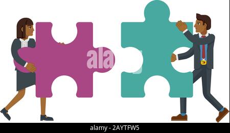 Puzzle Piece Jigsaw Characters Business Concept Stock Vector