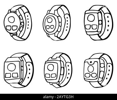 Fitness tracker smart watch , cartoon doodle vector style design. Modern stylish wearable device. isolated illustration Stock Vector