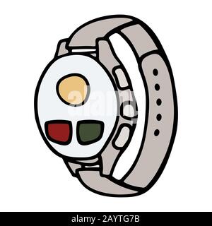 Fitness tracker smart watch with heart rate monitor, cartoon doodle vector style design. Modern stylish wearable device. white background isolated sto Stock Vector
