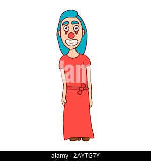 cartoon woman clown in dress. white background isolated stock vector illustration Stock Vector