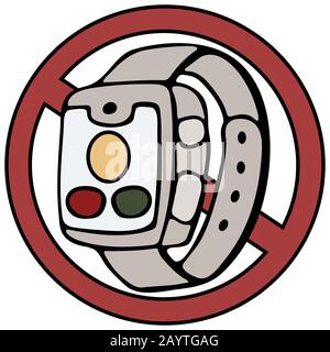Fitness tracker smart watch with heart rate monitor ban, cartoon doodle vector style design. Modern stylish wearable device. white background isolated Stock Vector