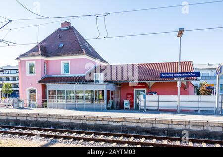 Municipal Germering, District Fürstenfeldbruck, Upper Bavaria, Germany: Main Station of Germering-Unterpfaffenhofen Stock Photo