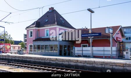 Municipal Germering, District Fürstenfeldbruck, Upper Bavaria, Germany: Building of Train Station Germering-Unterpfaffenhofen Stock Photo