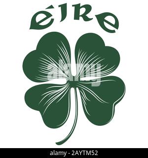 Four-leaf clover in vintage, retro style. Irish symbol for the feast of St. Patrick Stock Vector
