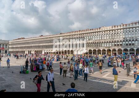 Venice, Italy- September 27, 2013: Crowd of tourists at St Mark Square in Venice Stock Photo