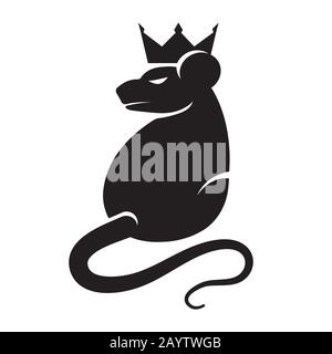 Logo of a stylized rat with a crown silhouette black on a white isolated background. Vector image Stock Vector