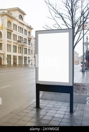 Blank white rectangular pylon stand on street mock up Stock Photo