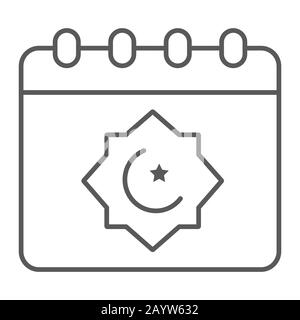Ramadan calendar thin line icon, ramadan and islam, muslim day sign, vector graphics, a linear pattern on a white background, eps 10. Stock Vector