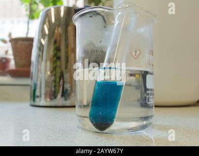 Making copper sulphate crystals in a UK school science experiment Stock Photo