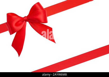 Red Bow Gift Ribbon Corner Diagonal Stock Photo - Download Image