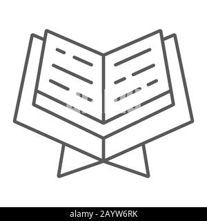 Open koran book thin line icon, ramadan and religion, open quran book sign, vector graphics, a linear pattern on a white background, eps 10. Stock Vector