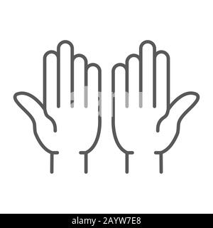 Islamic prayer thin line icon, islam and religion, prayer hands sign, vector graphics, a linear pattern on a white background, eps 10. Stock Vector
