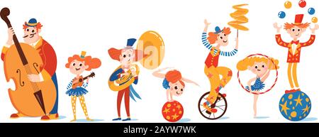 Set of vector cartoon musicians and circus characters Stock Vector