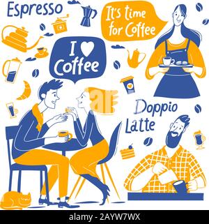 I love coffee motivational vector design with barista and coffee elements and lettering Stock Vector