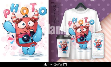 Selfie monster poster and merchandising. Stock Vector