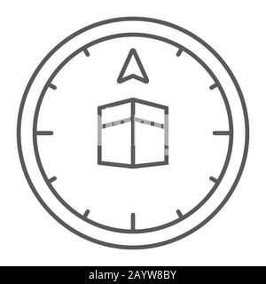 Qibla compass thin line icon, ramadan and islam, arabian sign, vector graphics, a linear pattern on a white background, eps 10. Stock Vector