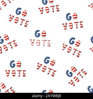 Go vote seamless background. Repeating pattern with hand drawn lettering with American flag texture. USA elections Inspiration  Stock Photo