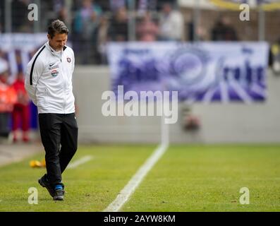 Aue, Germany. 16th Feb, 2020. Football: 2nd Bundesliga, FC Erzgebirge Aue - Holstein Kiel, 22nd matchday, at the Sparkassen-Erzgebirgsstadion. Aue's coach Dirk Schuster is on the sidelines. Credit: Robert Michael/dpa-Zentralbild/dpa - IMPORTANT NOTE: In accordance with the regulations of the DFL Deutsche Fußball Liga and the DFB Deutscher Fußball-Bund, it is prohibited to exploit or have exploited in the stadium and/or from the game taken photographs in the form of sequence images and/or video-like photo series./dpa/Alamy Live News