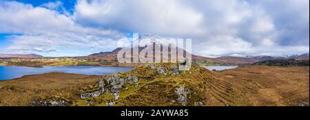 Aerial view of Mount Errigal, the highest mountain in Donegal - Ireland. Stock Photo