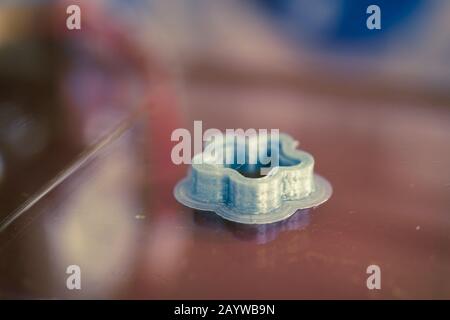 3D printed object on 3d printer bed Stock Photo