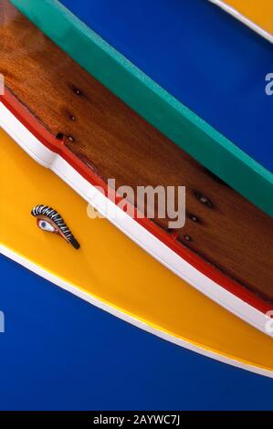Eye on the front of a traditional painted boat, Gozo, Malta Stock Photo