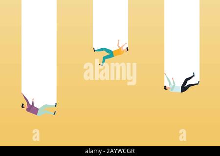 Business crisis and financial recession vector concept with businessmans falling into a hole. Minimalist art style. Symbol of failure, decline, bankru Stock Photo