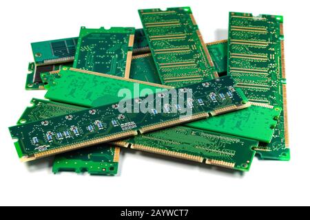 RAM modules for a computer, bunch on a white background. Stock Photo