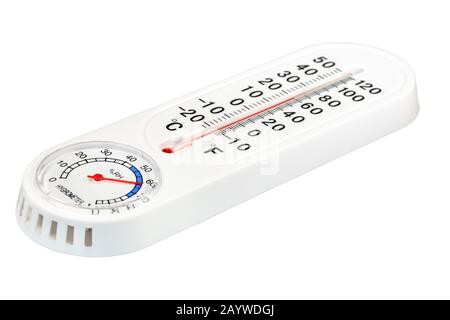 temperature gauge / thermometer on the white wall - analog temperature gauge  close up Stock Photo - Alamy