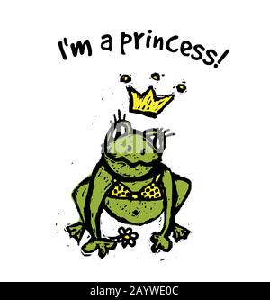 Frog princess in crown isolated on white Stock Vector