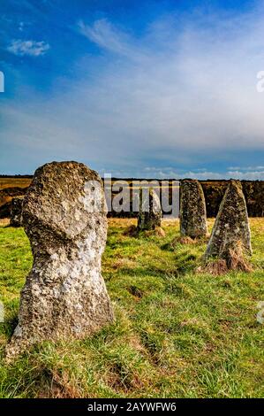 merry maidens stone circle near st.buryan in west cornwall, england, britain. Stock Photo