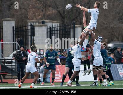 Dylan Pieterse #19 of Old Glory DC reaches out for the ball in the line out
