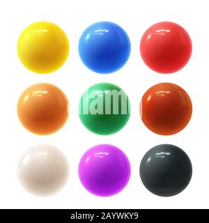 Realistic modern vector set of colorful shiny glossy plastic balls with glare reflections Stock Vector