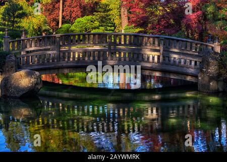 One of the most popular and arguably the most beautiful garden in Spokane Washington, the  Nishinomiya Japanese Garden is located in the Manito Park. Stock Photo