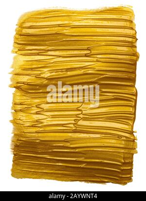 Gold paint hand brush stroke stain design elements set isolated on white background. Stock Photo