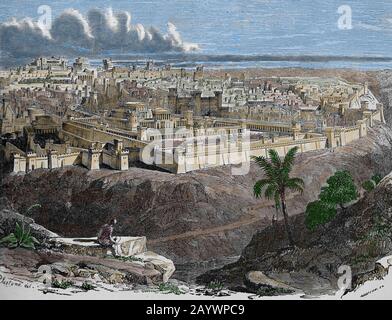 City of Jerusalem in the time of Jesus. Engraving, 19th century. Stock Photo