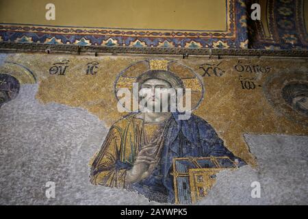 Turkey. Istanbul. Hagia Sofia. Christ Pantocrator Deesis. 12th or 13th century. Stock Photo