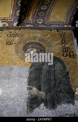 Turkey. Istanbul. Hagia Sofia. Deesis mosaic. Detail of St. John the Baptist. 12th or 13th century. Stock Photo