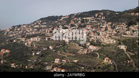 Wide view of Deir El Qamar village and old architecture in mount Lebanon Middle east Stock Photo