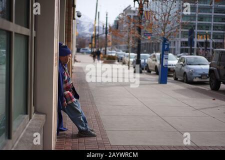 Poverty stricken transient living on the streets (no model release required -- editorial use only). Stock Photo