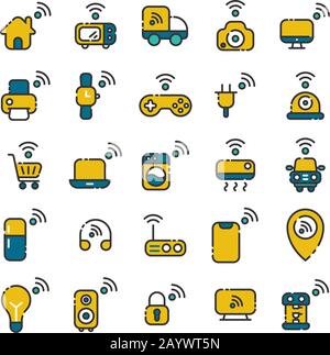 Internet of Things filled outline icon set. Vector and Illustration. Stock Vector