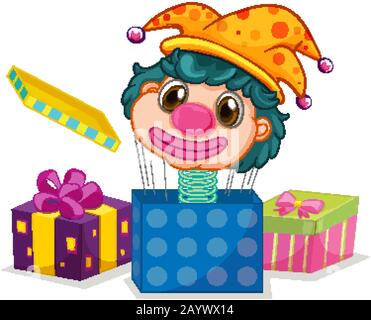 Jack in the box with funny clown head popping out illustration Stock Vector