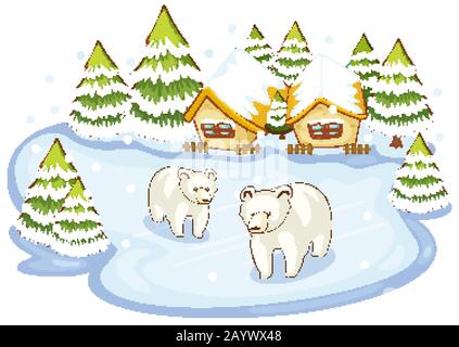 Scene with polar bears in snow mountain illustration Stock Vector Image ...